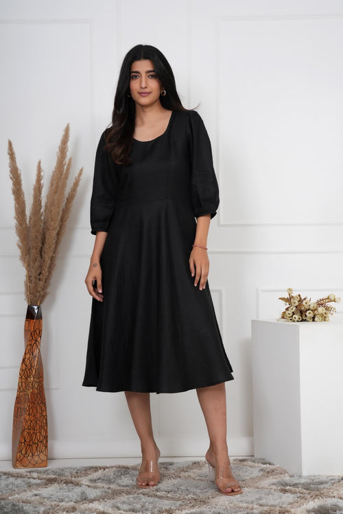 Black Linen Midi Dress, Breathable Summer Clothing, Minimalist, Boho Tunic, Hippie