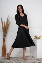 Black Linen Midi Dress, Breathable Summer Clothing, Minimalist, Boho Tunic, Hippie