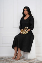 Black Linen Midi Dress, Breathable Summer Clothing, Minimalist, Boho Tunic, Hippie