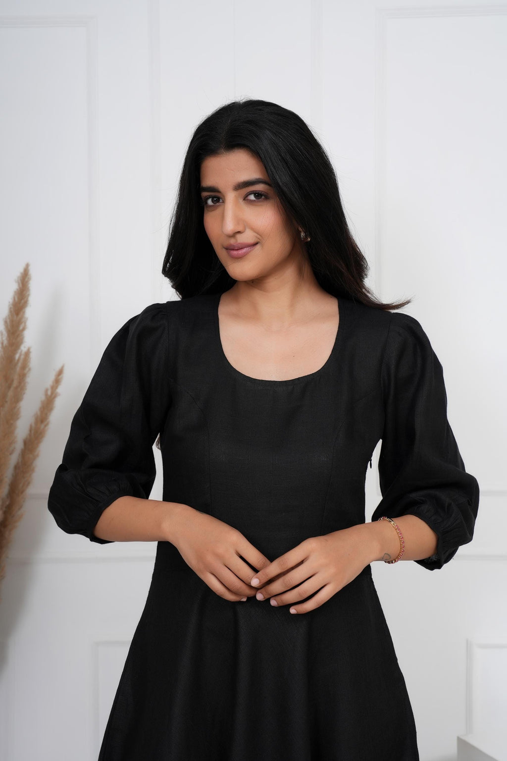 Black Linen Midi Dress, Breathable Summer Clothing, Minimalist, Boho Tunic, Hippie