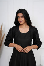 Black Linen Midi Dress, Breathable Summer Clothing, Minimalist, Boho Tunic, Hippie
